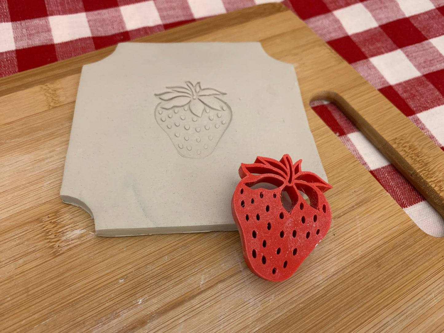 Strawberry Design, Pottery Stamp or Stencil w/ optional cutter, multiple sizes
