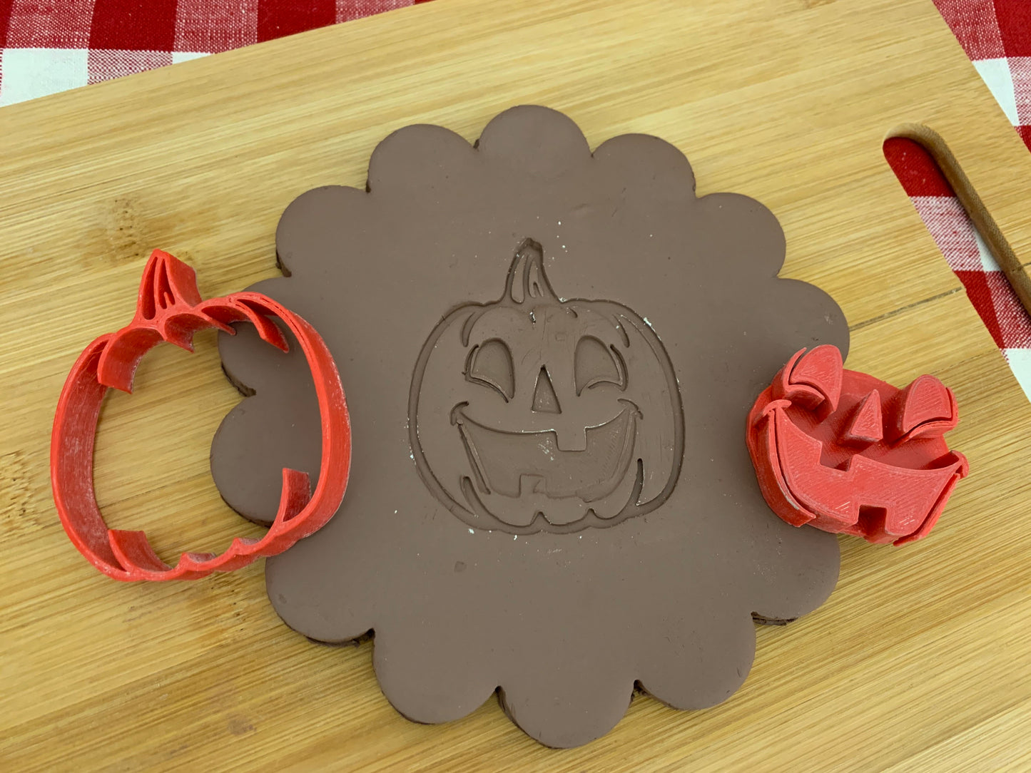 Pottery Stamp, Halloween pumpkin round w/ optional face design - multiple sizes
