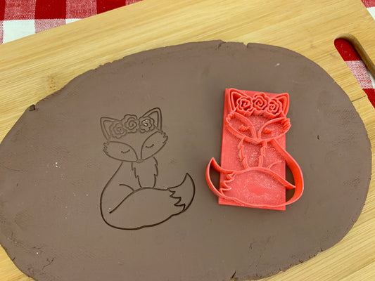 Pottery Stamp, Fox w/ flowers design - multiple sizes available