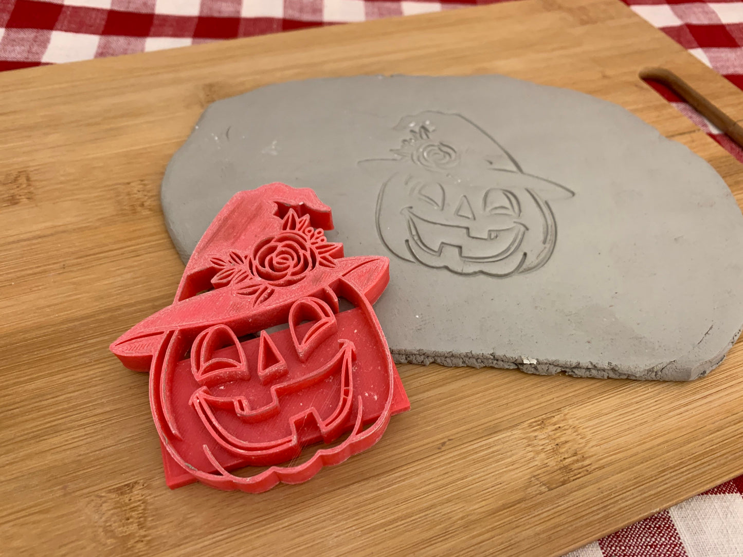 Pottery Stamp, Halloween pumpkin w/ witch hat design - multiple sizes