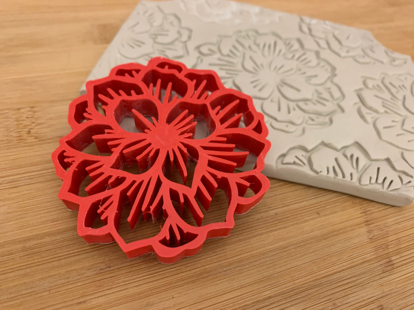 Flower Bunch design, Pottery Stamp or Stencil w/ optional cutter, Plastic 3d printed, multiple sizes available