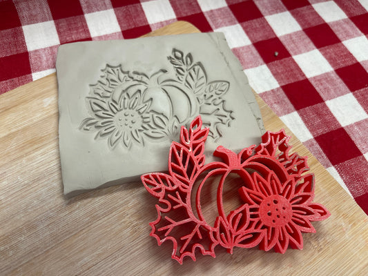 Autumn Stamp Series - Autumn Pumpkin with Sunflower stamp, plastic 3D printed, multiple sizes
