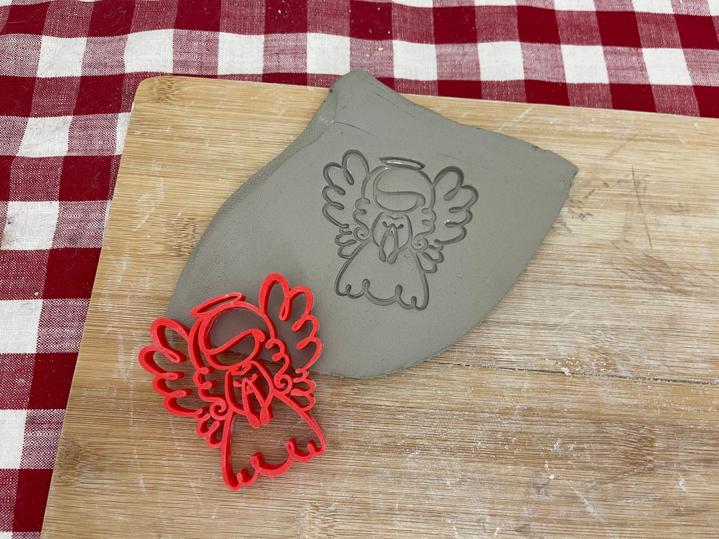 Angel pottery stamp, w/ optional ornament cutter -  Pottery Tool, plastic 3d printed, multiple sizes available