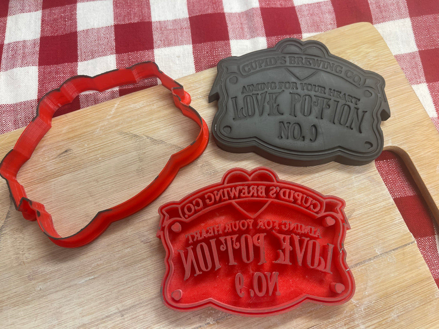 "Love Potion" pottery stamp w/ optional ornament cutter - pottery tool , plastic 3D printed, multiple sizes available