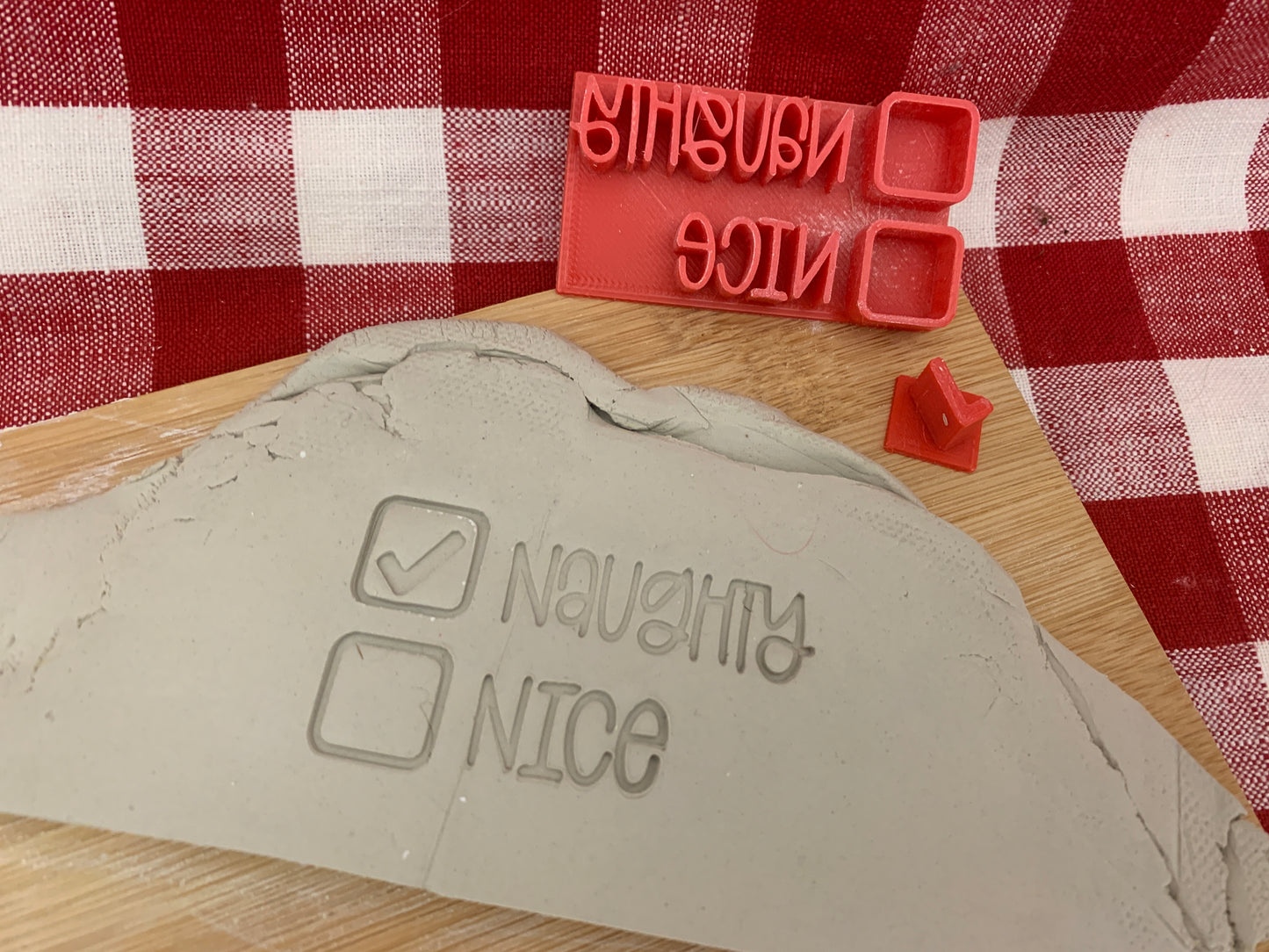 Christmas casual "Naughty/Nice" checklist word stamp - plastic 3D printed, multiple sizes