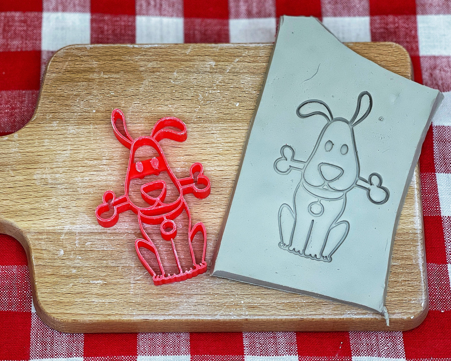 Dog w/Bone Reversible Pottery Stamp - Pet doodle series, 3D Printed, Multiple Sizes Available