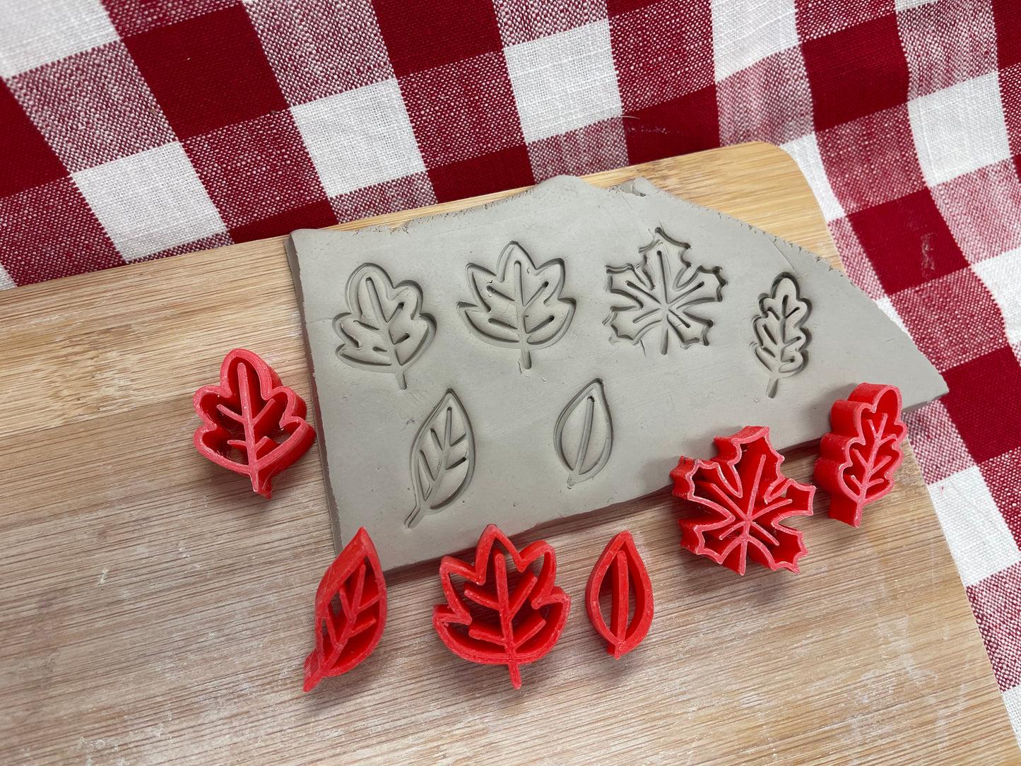 Autumn Elements Stamp Series - Mini Leaves design set of 6, plastic 3D printed, Pottery Tool