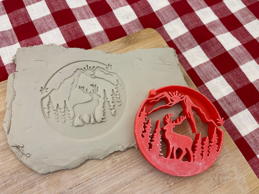 Pottery Stamp, Elk, mountain scene design - multiple sizes available
