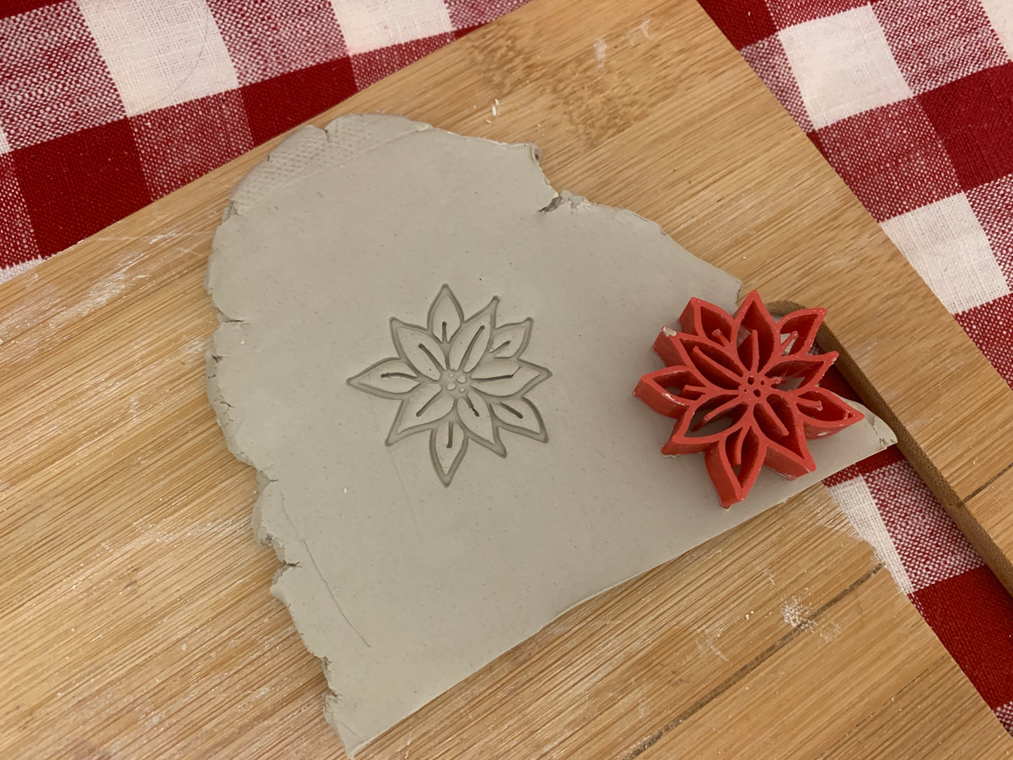 Poinsettia Design, Pottery Stamp or Stencil w/ optional cutter - plastic 3d printed, multiple sizes available