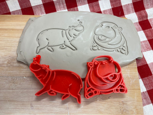 Pottery Stamp, Hippo Design, Each or set - multiple sizes