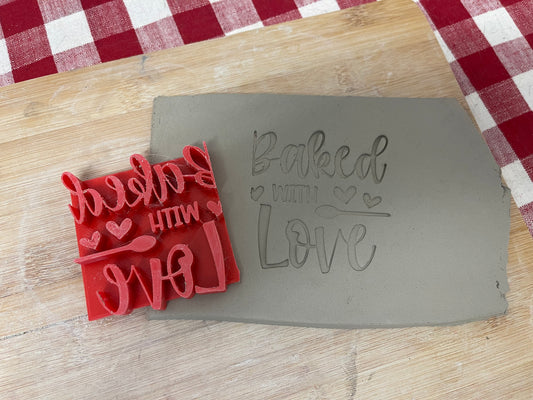 "Baked with Love" (Spoon) word stamp - plastic 3D printed, multiple sizes