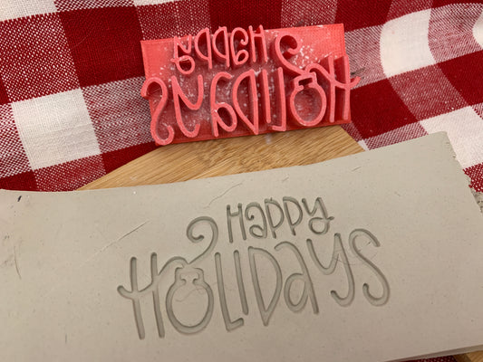 Christmas casual "Happy Holidays" word stamp - plastic 3D printed, multiple sizes