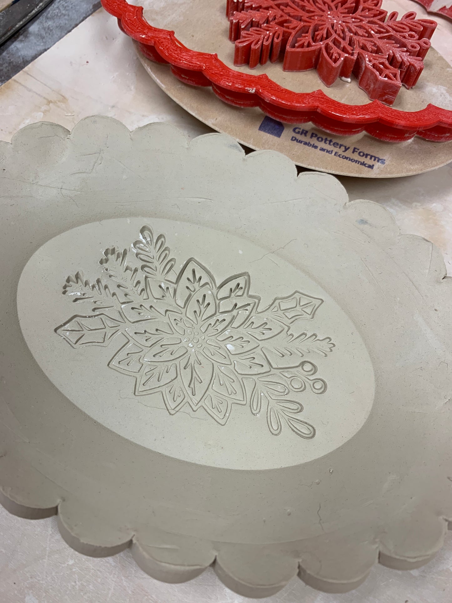 Pottery Stamp, Poinsettia with branches design - multiple sizes