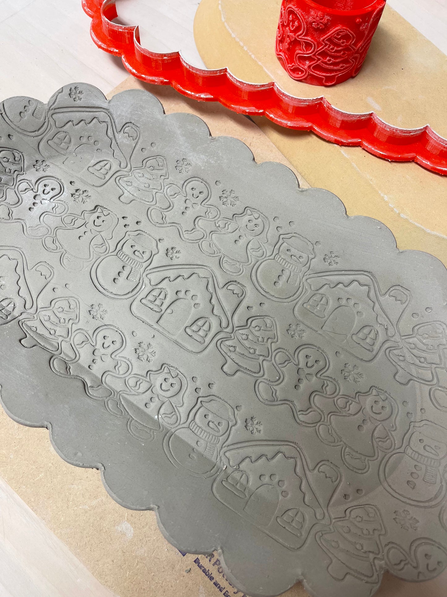 NEW size added - Christmas Gingerbread Cookies Pottery Roller -  Border Stamp, Repeating Pattern, Plastic 3D printed