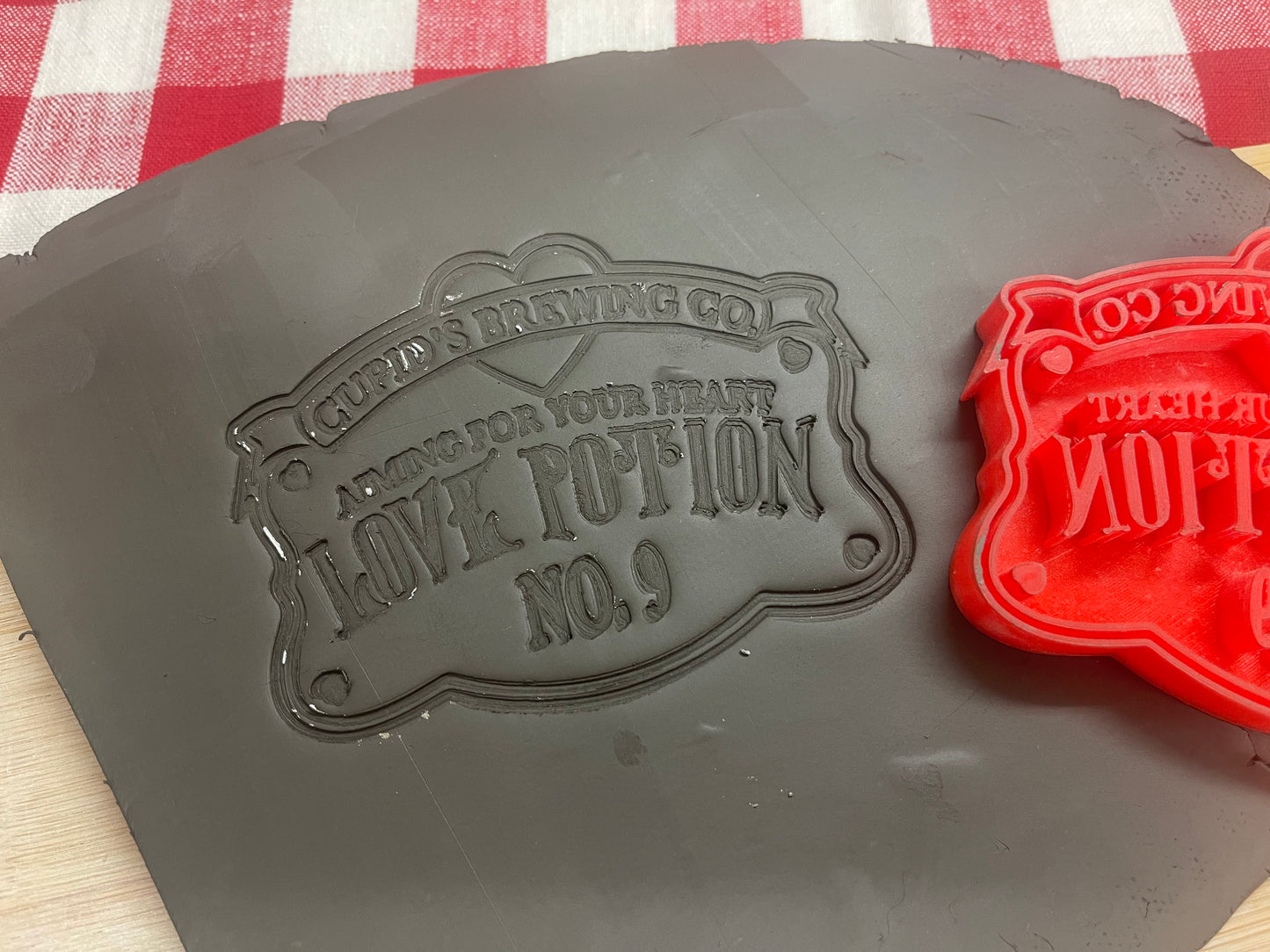 "Love Potion" pottery stamp w/ optional ornament cutter - pottery tool , plastic 3D printed, multiple sizes available