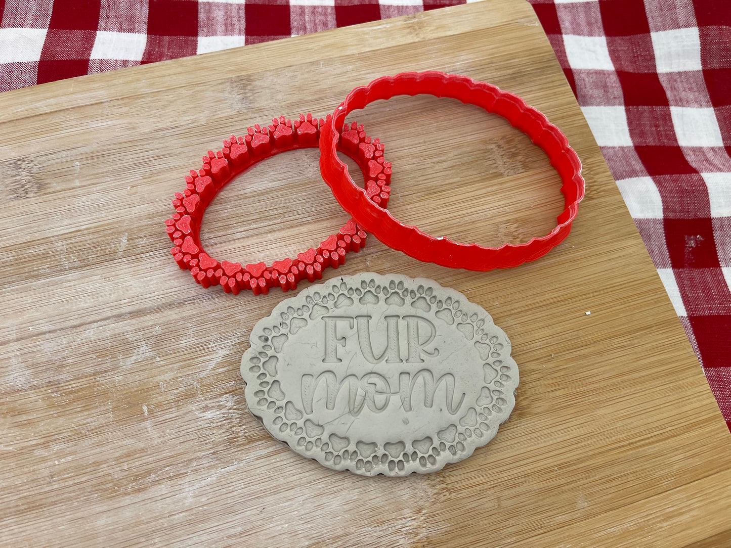 Name Frame 13 pottery stamp w/ optional cutter, dog / cat paw print oval, Frame Your Name - 3D Printed, Multiple Sizes
