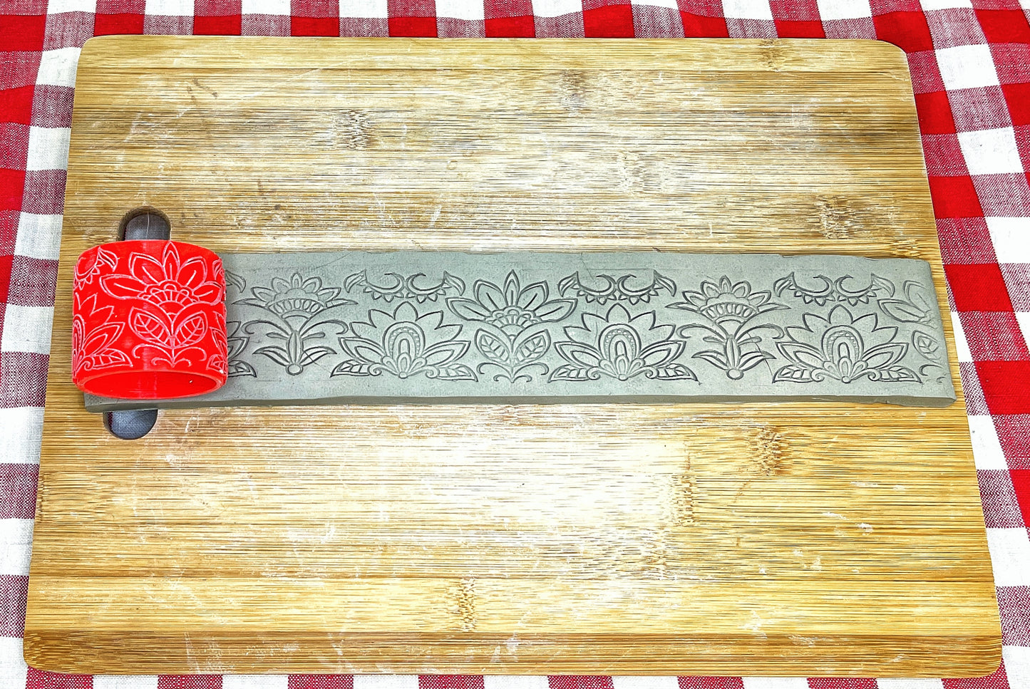 Henna Flowers Pottery Roller Border Stamp, Repeating pattern, Plastic 3d printed
