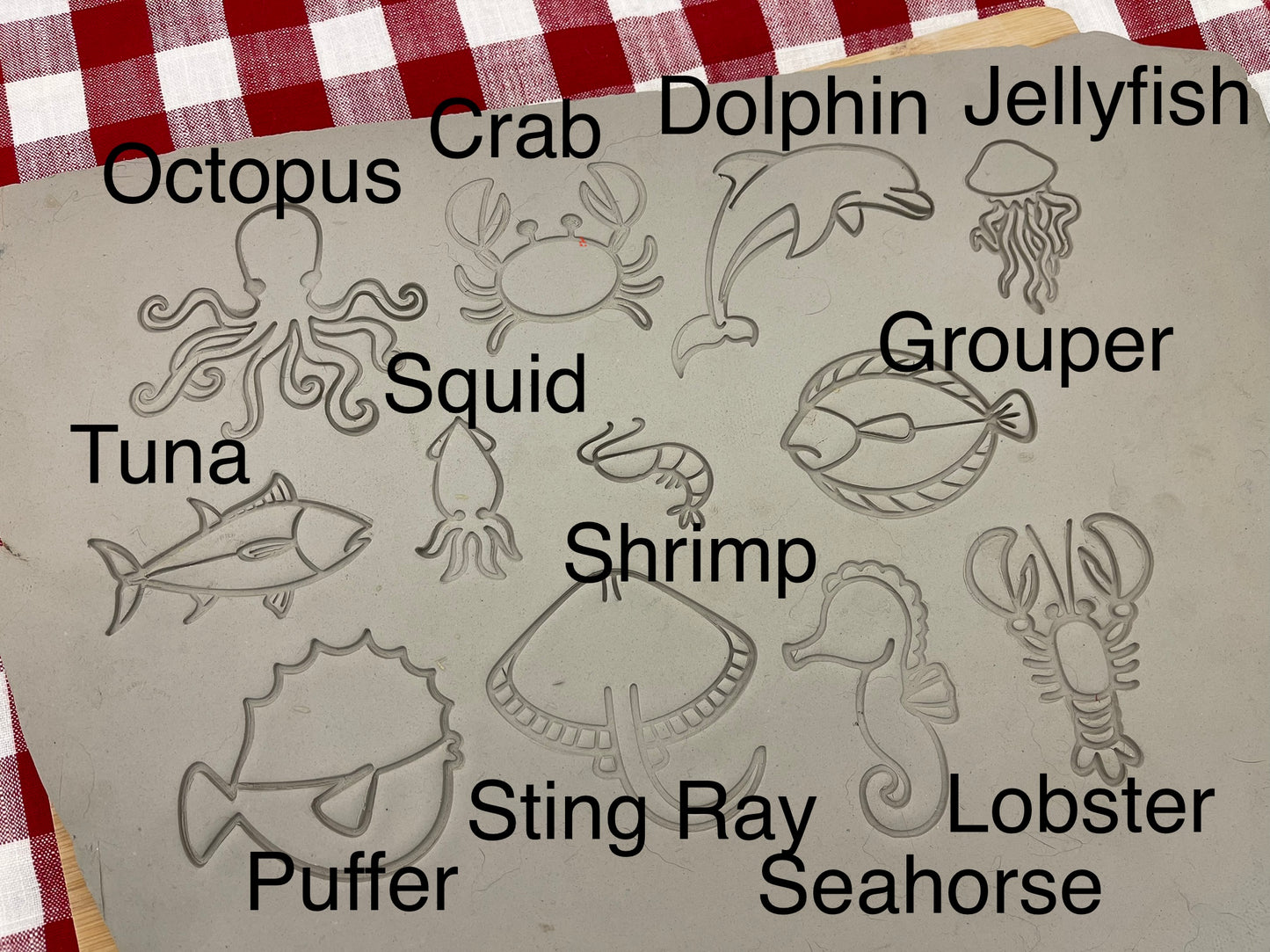 Lot of Sea animals stamps, fish designs - plastic 3D printed, multiple designs/sizes, Sold as each or set