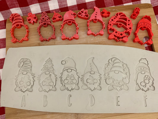 Christmas Gnome stamps, with optional cookie cutter ornament - plastic 3D printed, each or set