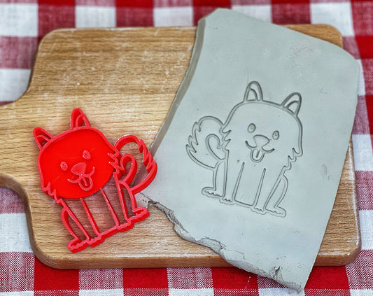 Fluffy Dog 3 Reversible Pottery Stamp - Pet doodle series, 3D Printed, Multiple Sizes Available