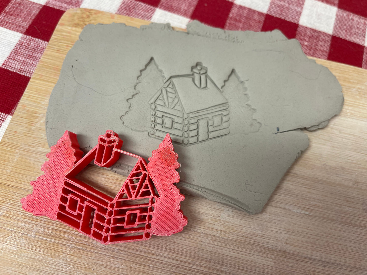 Cabin pottery stamp - from the March 2023 mystery box, multiple sizes available