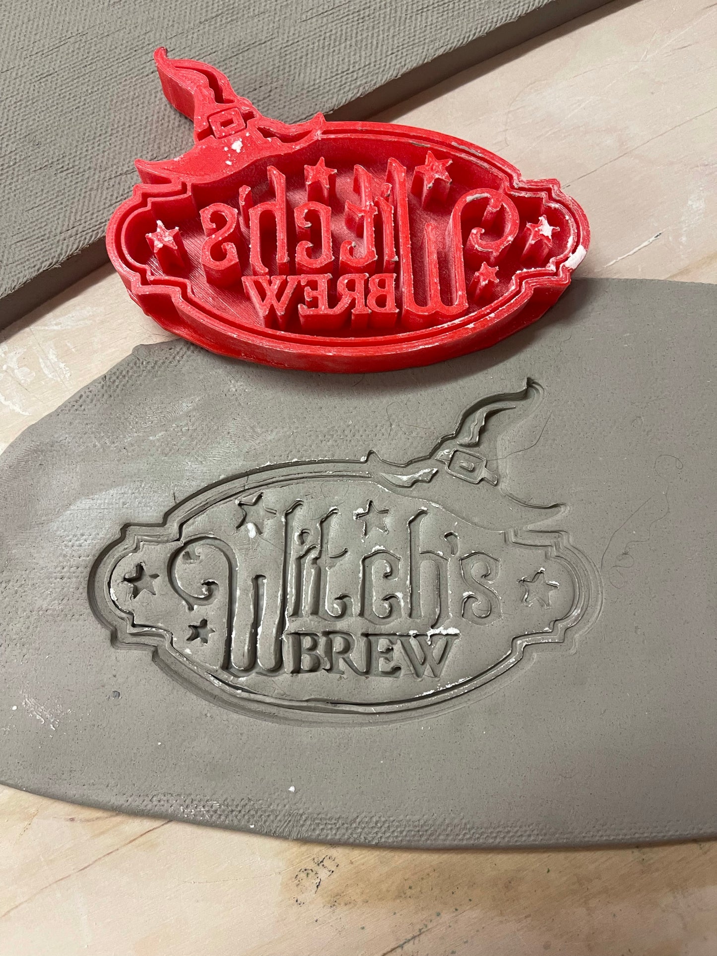 Pottery Stamp, Witch's Brew word design, w/ optional ornament cutter - multiple sizes