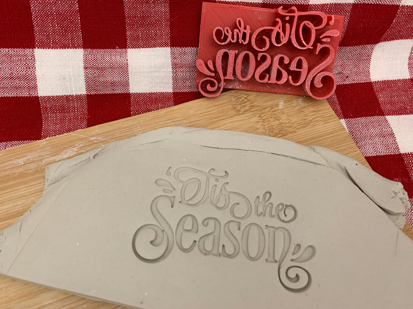 Pottery Stamp, Christmas formal "Tis the Season" saying design - multiple sizes