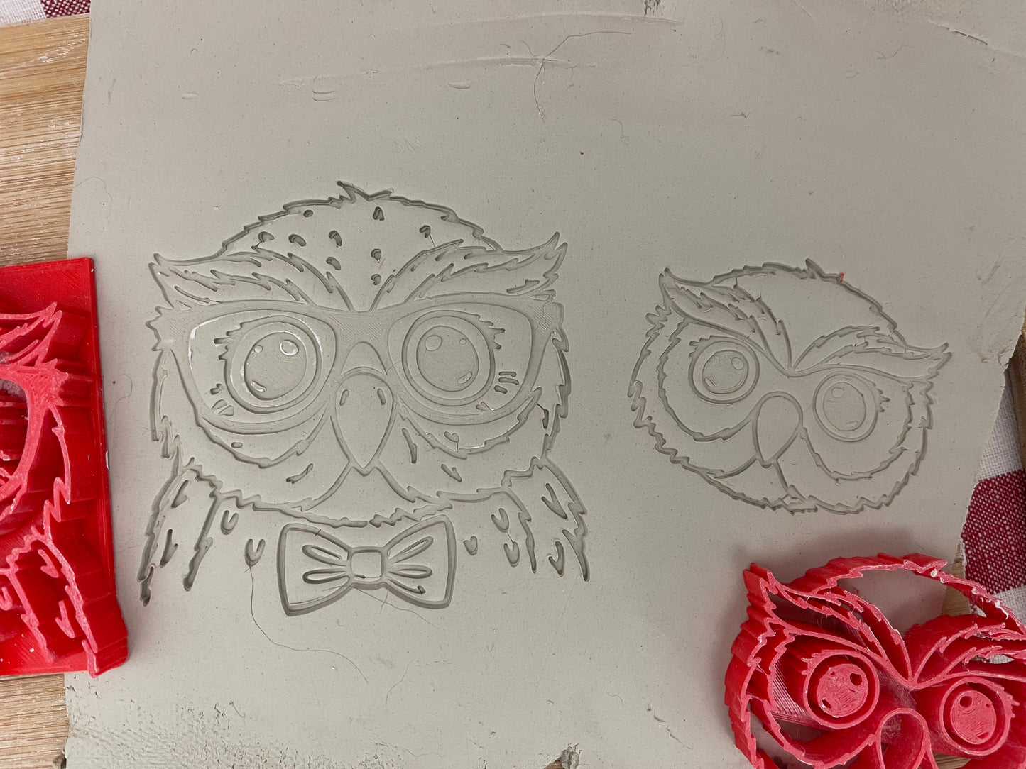 Pottery Stamp, Owl face with glasses or plain design - multiple sizes