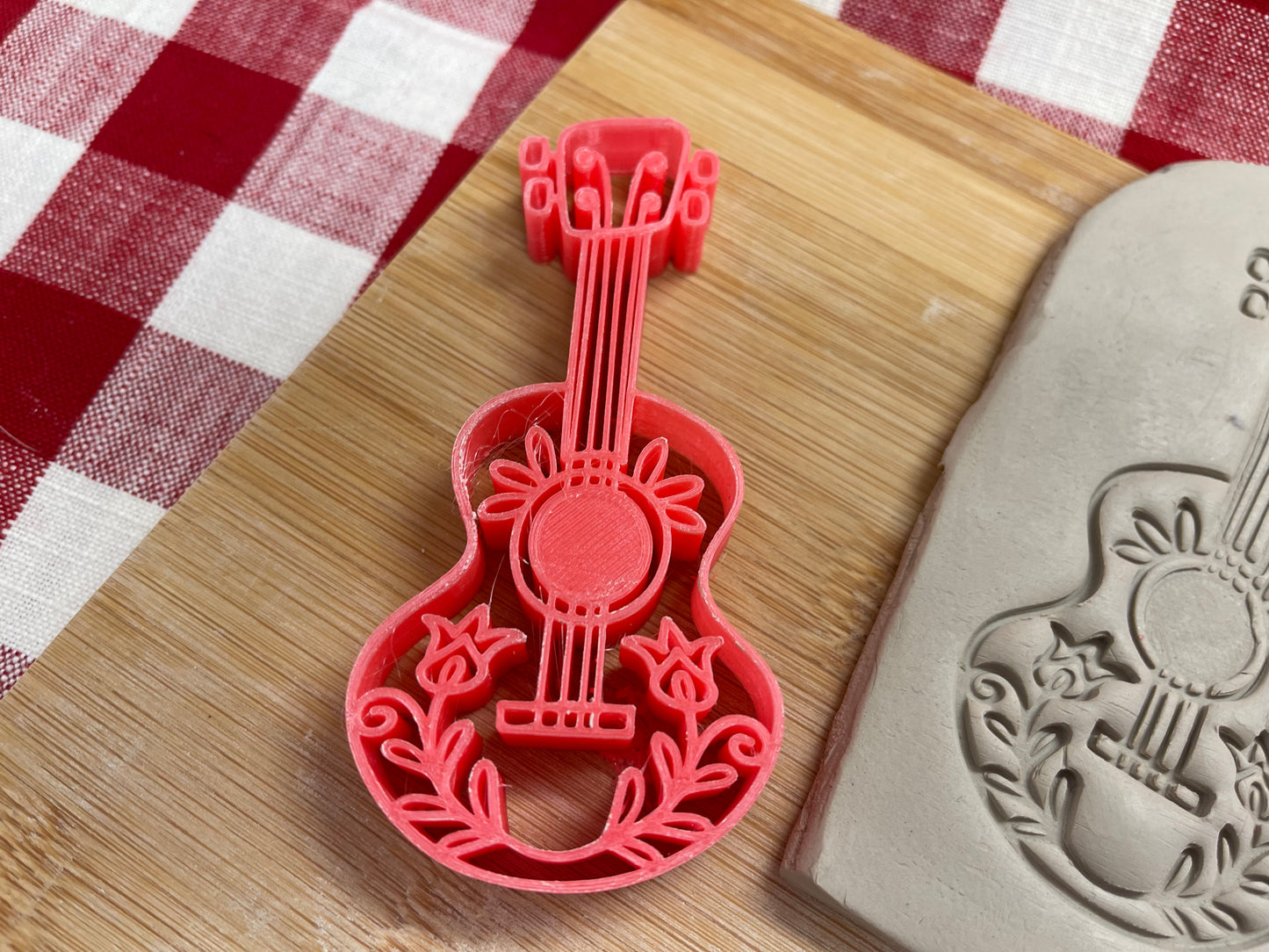 Guitar stamp, Day of the Dead Design, plastic 3D printed, pottery tool