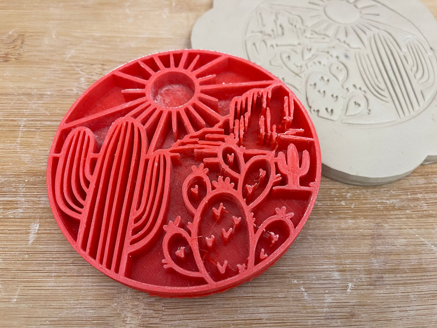Cactus Desert Scene Pottery Stamp - plastic 3d printed, multiple sizes available