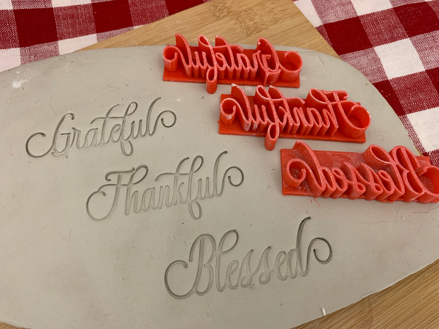 Fall "Grateful" "Thankful" or "Blessed" word stamps - plastic 3D printed, multiple sizes