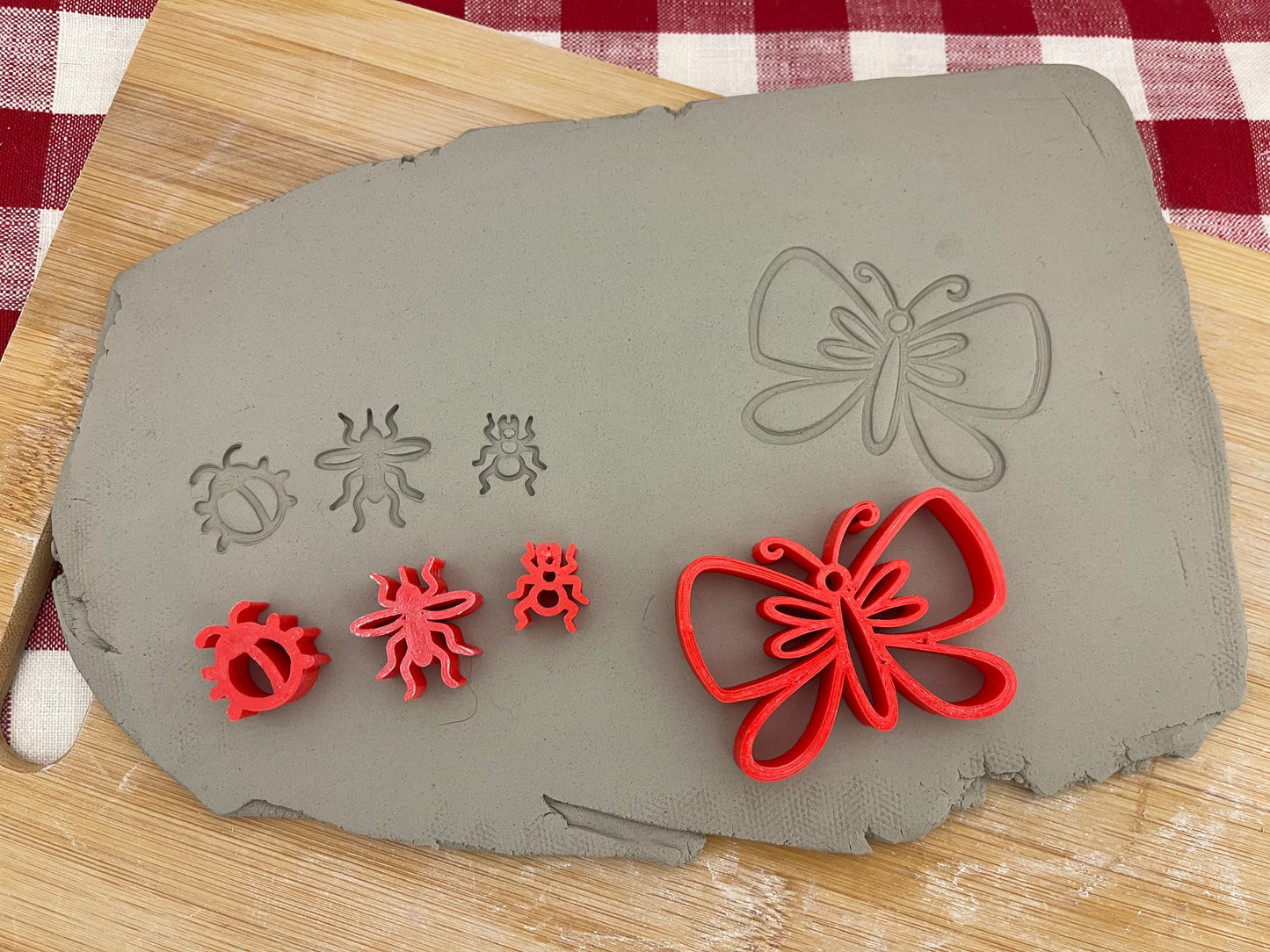 Butterfly & Bugs pottery stamp - multiple designs, Camping doodle series, Pottery Tool, plastic 3d printed, multiple sizes available