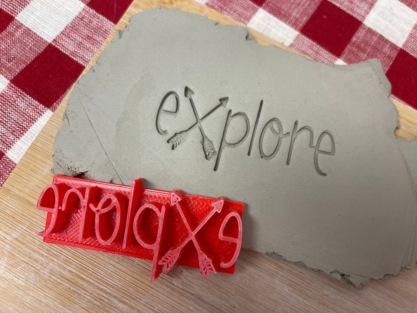 "Explore" word stamp - March 2023 mystery box, plastic 3D printed, multiple sizes available