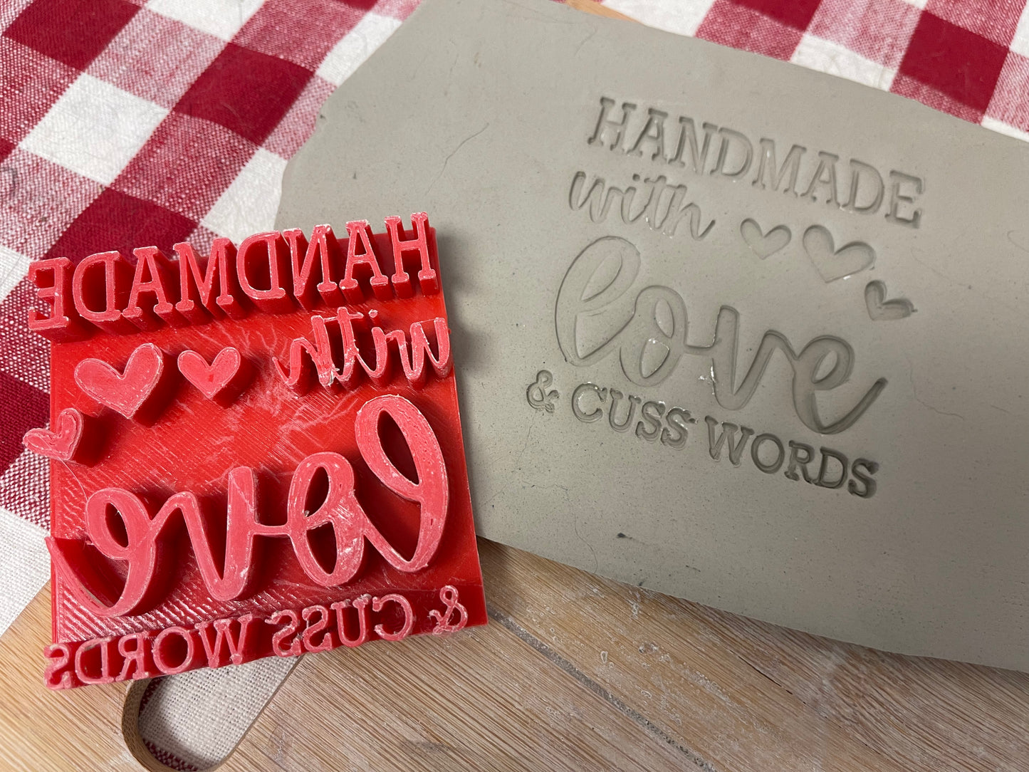 "Handmade with Love & Cuss Words" word stamp -  plastic 3D Printed, Multiple Sizes Available