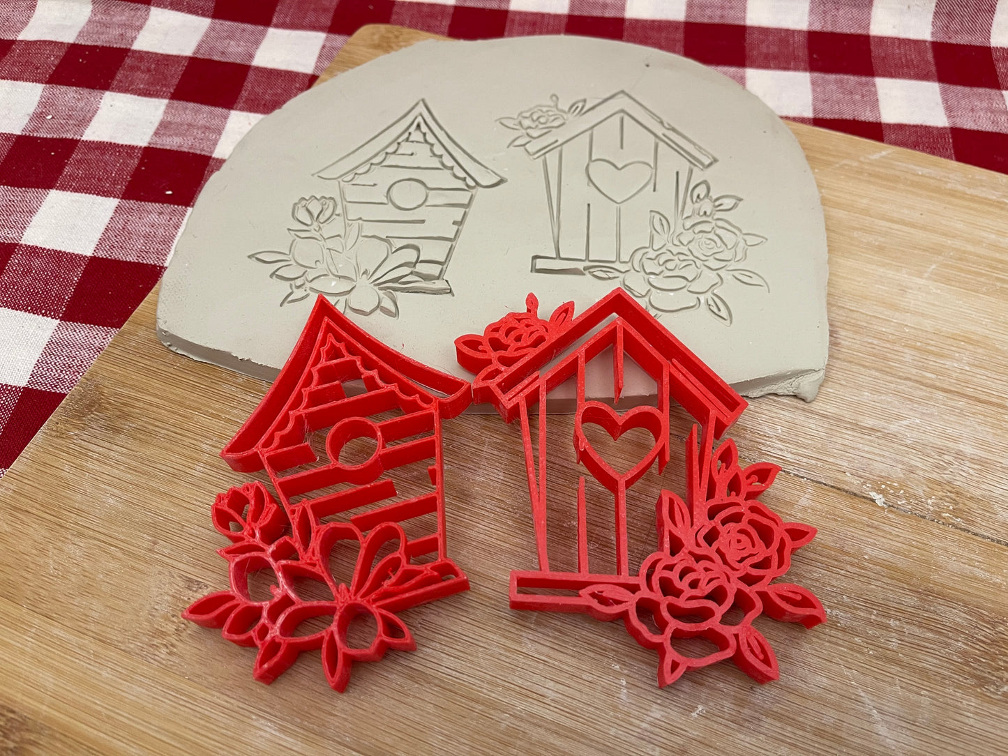 Birdhouse w/ flowers pottery stamp - Each or set, Pottery Tool, plastic 3d printed, multiple sizes