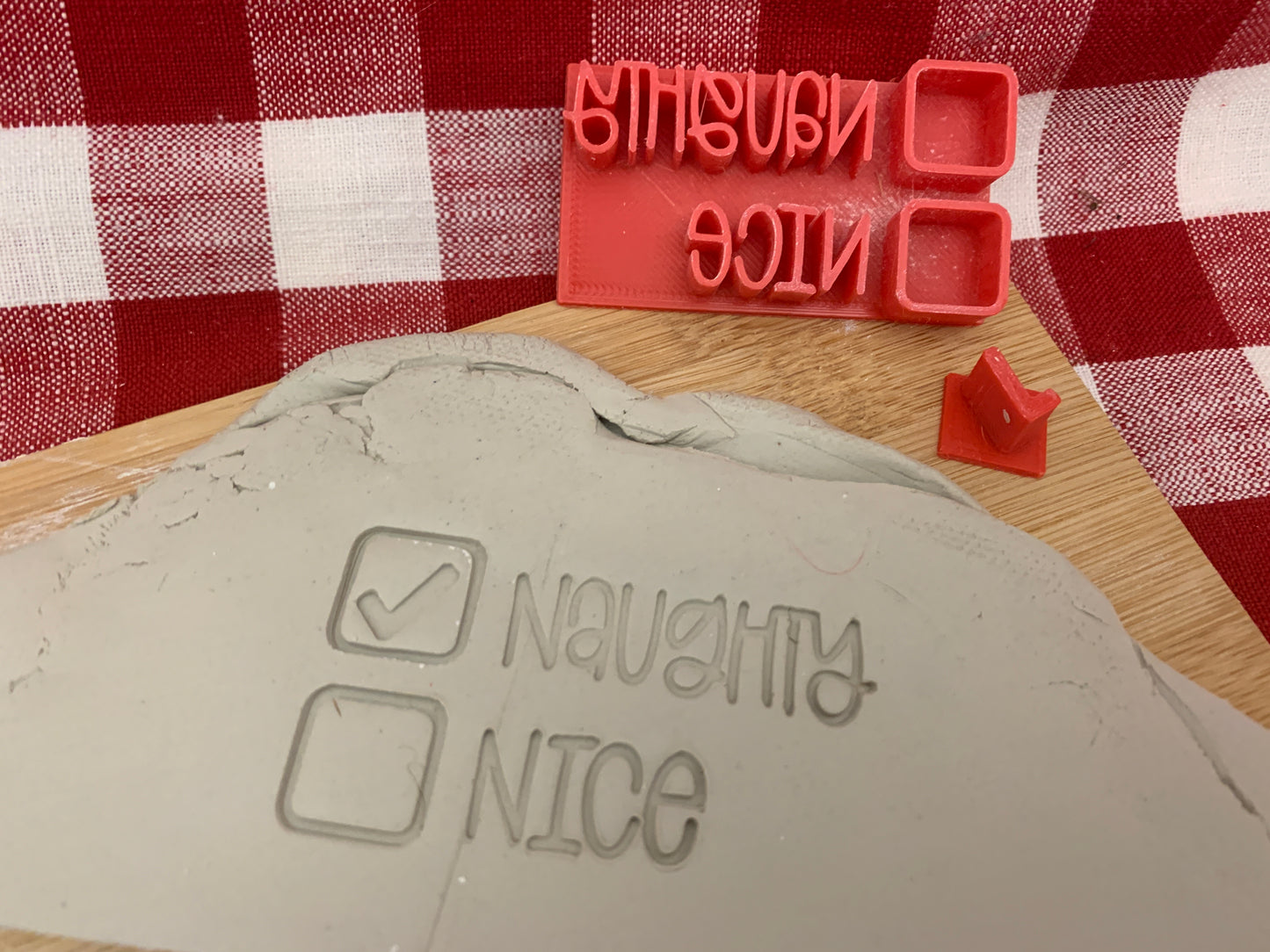 Christmas casual "Naughty/Nice" checklist word stamp - plastic 3D printed, multiple sizes