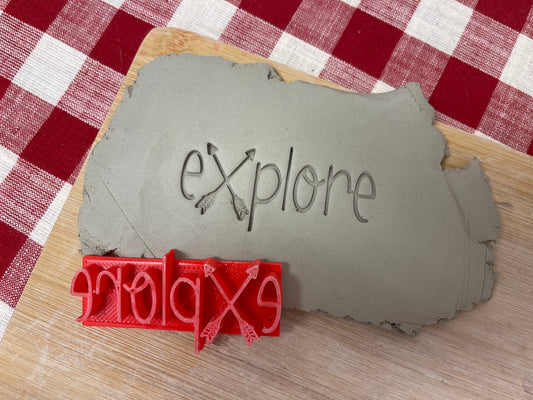"Explore" word stamp - March 2023 mystery box, plastic 3D printed, multiple sizes available
