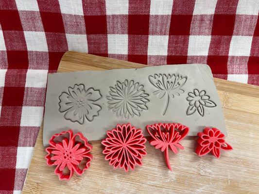 Flower stamp, Set of 4, Day of the Dead Series - plastic 3D printed, pottery tool