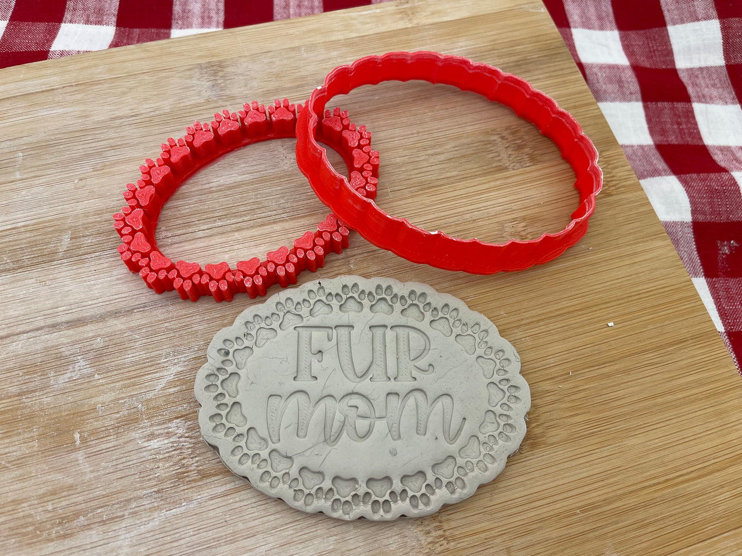 Name Frame 13 pottery stamp w/ optional cutter, dog / cat paw print oval, Frame Your Name - 3D Printed, Multiple Sizes