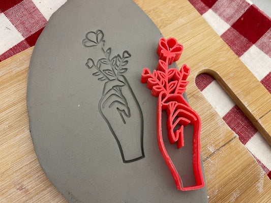 Pottery Stamp, Hand w/ flower bouquet design - multiple sizes
