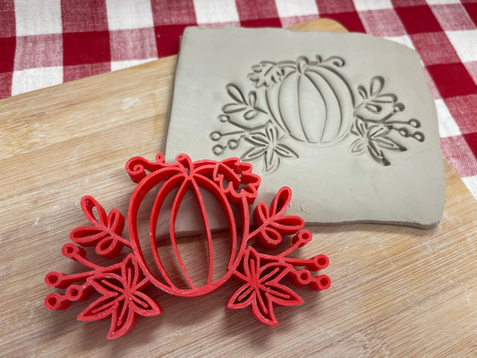 Autumn Stamp Series - Autumn Pumpkin with Vines stamp, plastic 3D printed, multiple sizes