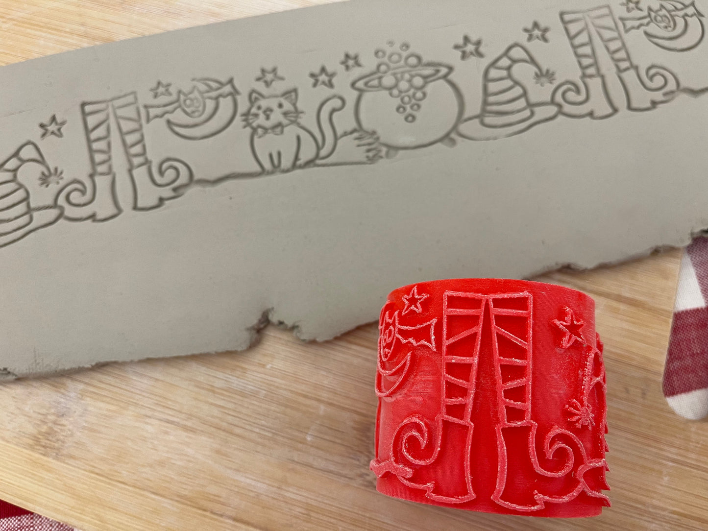 Halloween Witch/Cat Pottery Roller - Border Stamp, Repeating design, Plastic 3d printed