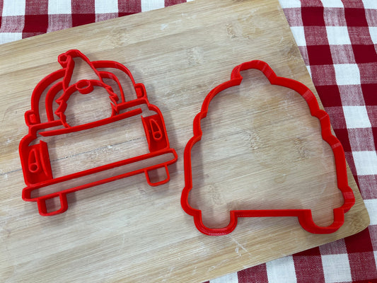 Pottery Stamp, Gnome in Truck, with optional cookie cutter ornament - multiple sizes
