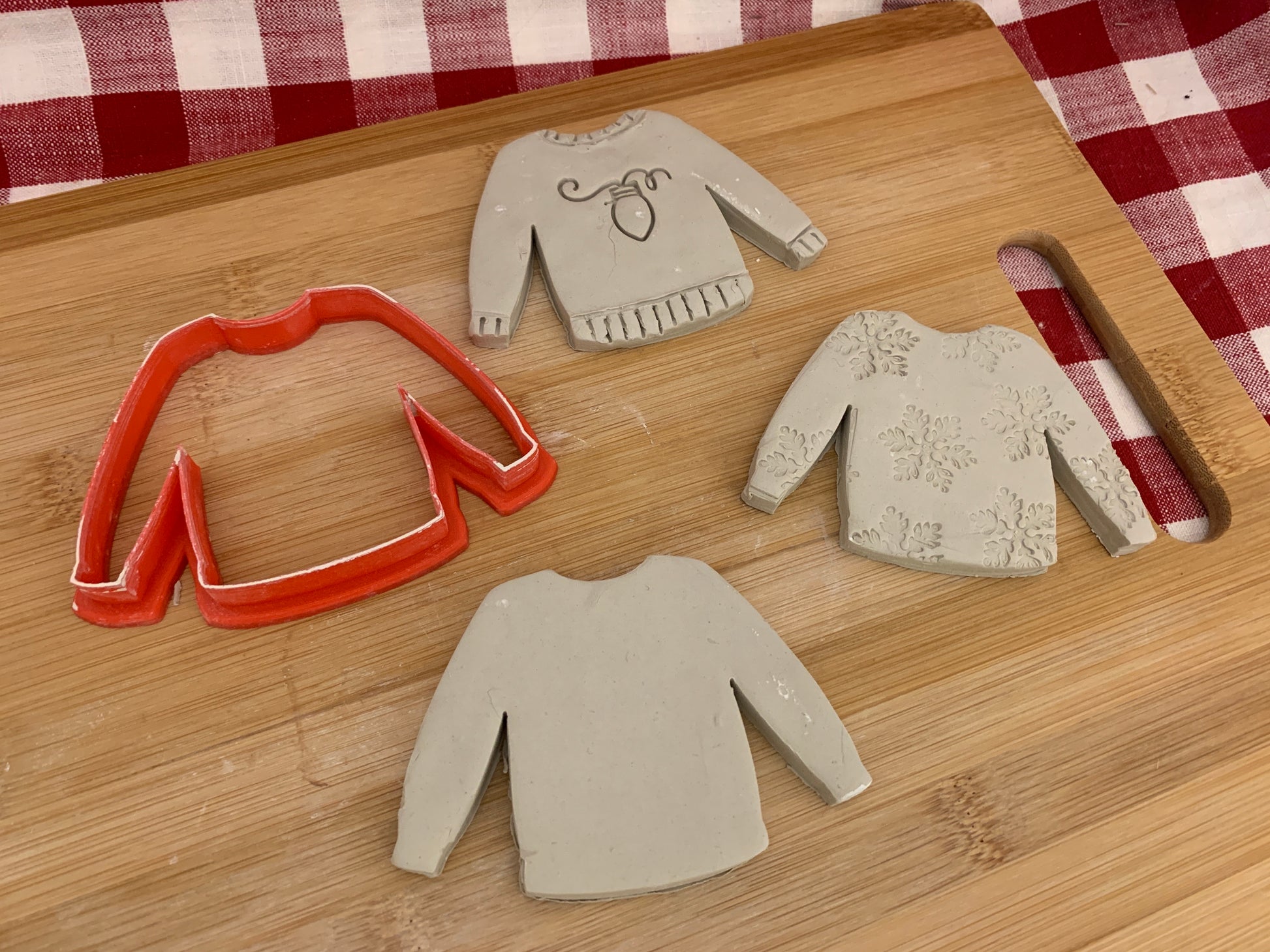 Christmas Ornament Ugly Sweater Clay Cutter plastic 3D Printed, multiple sizes