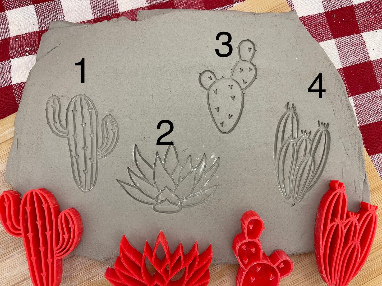 Cactus / Succulent Set Pottery Stamp - available as a set or each, plastic 3D printed, multiple sizes
