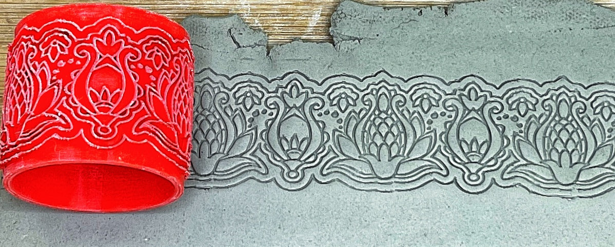 Henna Lace Pottery Roller - Border Stamp, Repeating pattern, Plastic 3d printed