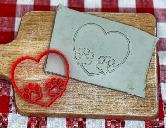 Heart w/Paws Dog/Cat Pottery Stamp - Pet Doodle series, 3D Printed, Multiple Sizes Available