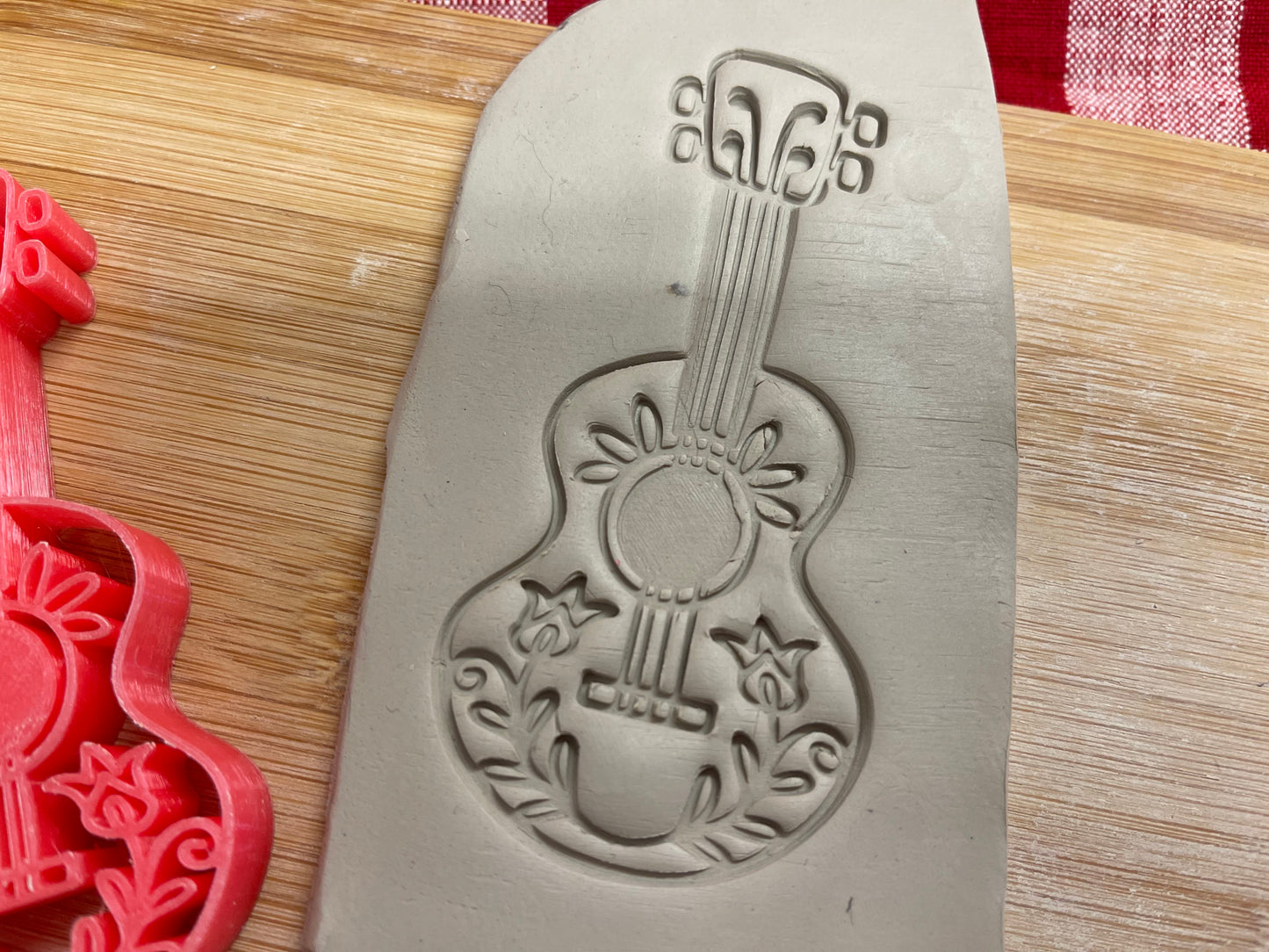 Guitar stamp, Day of the Dead Design, plastic 3D printed, pottery tool