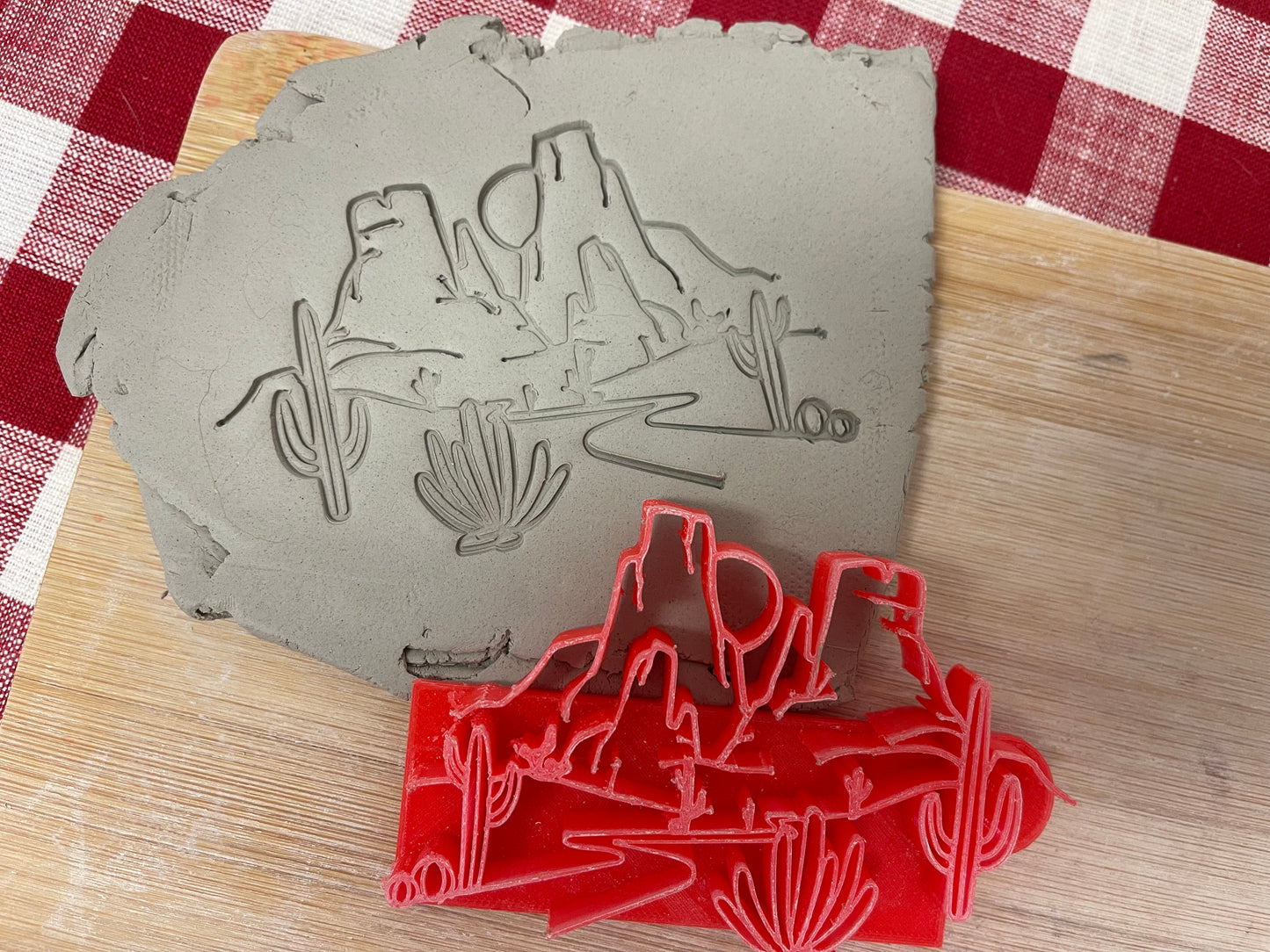 Pottery Stamp, Desert canyon scene design, from the March 2023 mystery box, plastic 3d printed, multiple sizes available