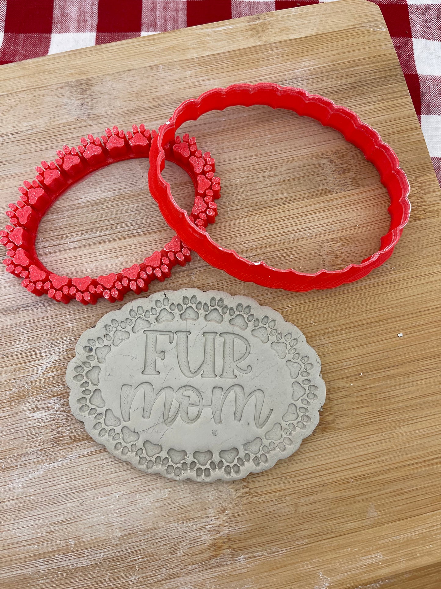 Name Frame 13 pottery stamp w/ optional cutter, dog / cat paw print oval, Frame Your Name - 3D Printed, Multiple Sizes